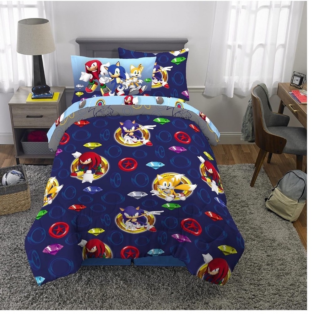 Sonic the Hedgehog 5 Piece Twin Bedding Set Reversible Comforter Sheets 6A5169